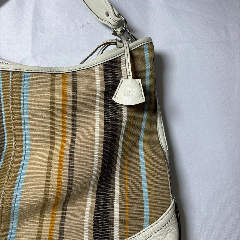 Banana Republic Striped Cotton &‎ Leather Medium Hobo Bag